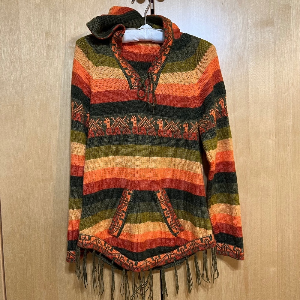 Handknit Sweater With Fringe Alpaca Motifs
